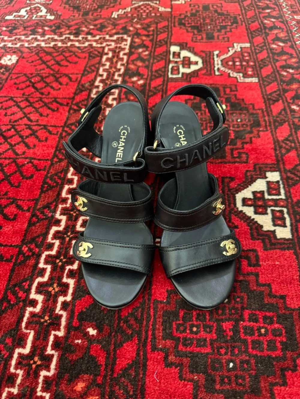 Chanel Women's Turnlock CC Logo Heeled Sandals Leather Neutral